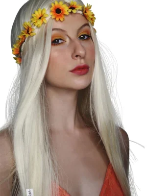 Glamour Hippie 60s Wig Barbie Long Blonde By Allaura - Daisy Headband Included!