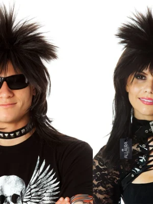 1980s Spiky Punk Mullet Black Unisex Wig By Allaura