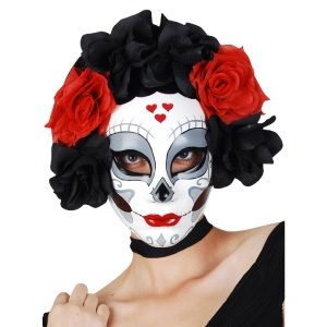 Black and Red Sugar Skull Mask or Wall Art By Dr Toms