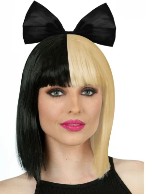Sia Wig Pop Empress With Black Bow Half Blonde Half Black