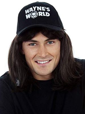 Party On! Wayne Men's Black Mullet Wig & Black Cap Costume Set (Waynes World) - by Allaura