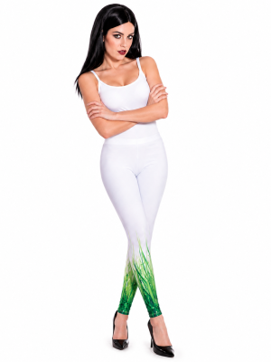 Women’s Print Leggings High-Waist Green Plant Design