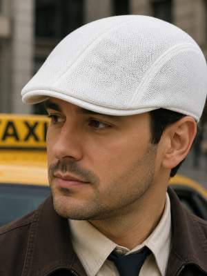 White Taxi Cab Flat Peaked 1920s Beret Hat