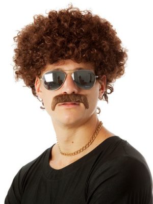 1970's Fro and Mo Set Brown Party Afro Costume Wig - by Allaura