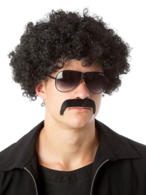 70's Fro and Mo Set Black Borat Party Afro Costume Wig & Moustache - by Allaura