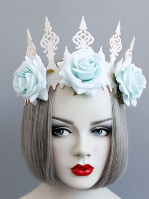 Headband Queen Crown Blue Flower Headband Piece Festival Wear