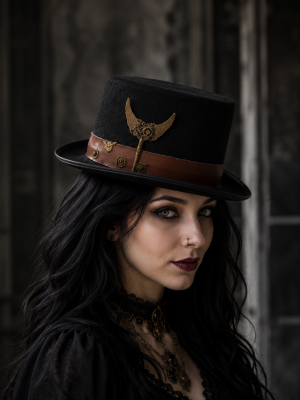Steampunk Gear Wings Top Hat Black Vintage Victorian Style
