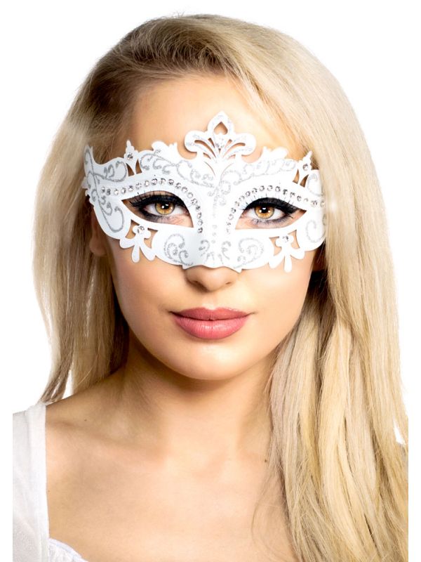 Diamante Masquerade White Mask Plastic 