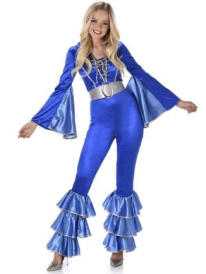 Blue Disco Jumpsuit ABBA Womens Costume 1970s By Karnival