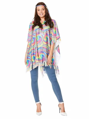 1970's Tie Dye Poncho Women's Costume Top By Karnival