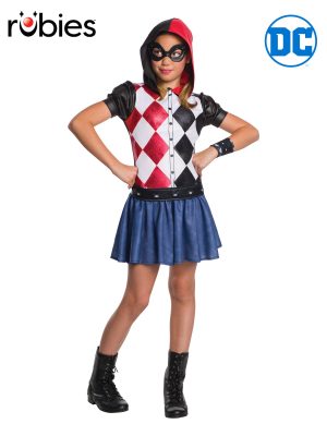 Harley Quinn Girls Superhero Hooded Costume By DC Comics