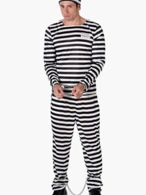 Prisoner Hard Time Convict Costume With Hand and Ankle cuffs By Karnival