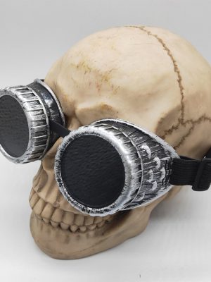 Antique Silver Black Lens Thick Mad Max Adjustable Goggles ON SALE