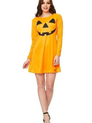 Pumpkin Face Orange Dress By Karnival