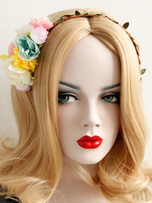 Headband Green Pink Flower Hoop Headband Piece Festival Wear