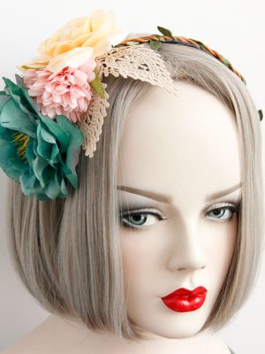 Headband Green Pink Flower Hoop Headband Piece Festival Wear