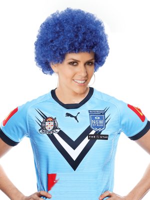 Blue Afro NSW State Of Origin Costume Wig By Allaura