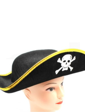 Pirate Hat with Gold Trim with Skull