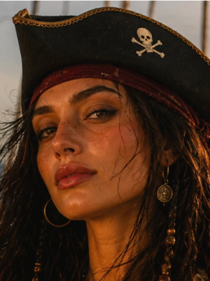 Pirate Hat with Gold Trim with Skull