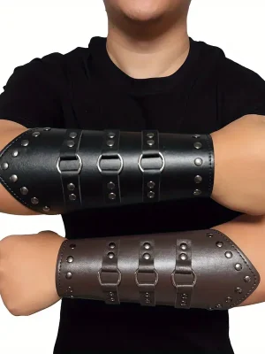 Renaissance Knight Viking PU Leather One Arm Guard - Medieval