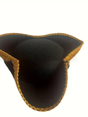 Black Pirate Hat With Gold Trim and Studs Ah Hoy Maties