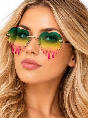Rainbow Bleeding Heart Shaped Dripping Tinted Lens Heart Sunglasses