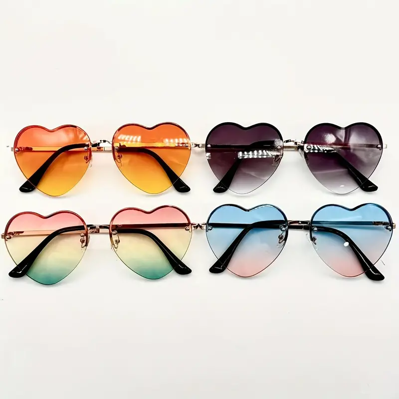 Womens Heart Shape Retro Love Sunglasses Semi Framless