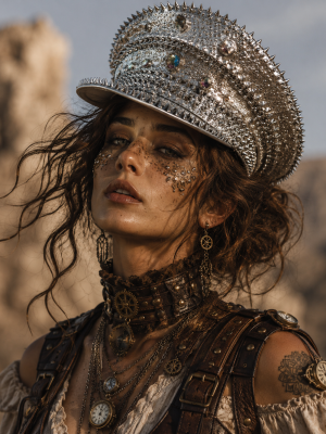 Punk Silver Sequin Rhinestone Hat Spiked Silver Rivet Captain Hat