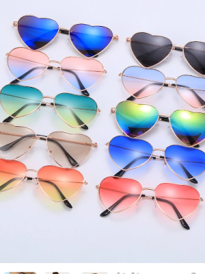 Gold Frame Heart Shape Rainbow Colors Retro Love Sunglasses