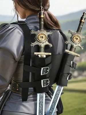 Renaissance Medieval One Harness Weapon Daul Carrying PU Leather