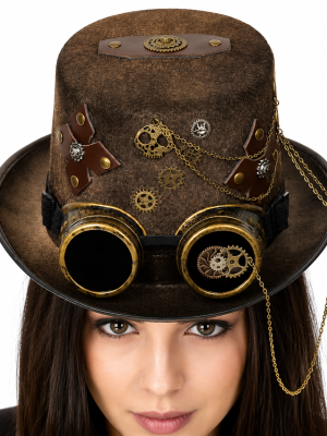 Steampunk Tan Color Hat Gothic Riverts Patchs and Chains