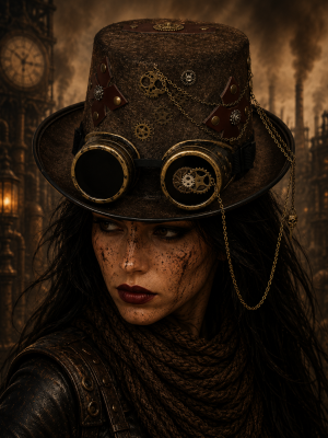 Steampunk Tan Color Hat Gothic Riverts Patchs and Chains