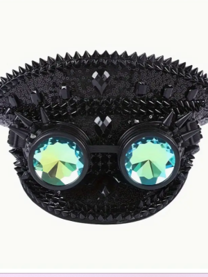 Black Punk Sequin Rhinestone Captain Hat Spiked Goggles