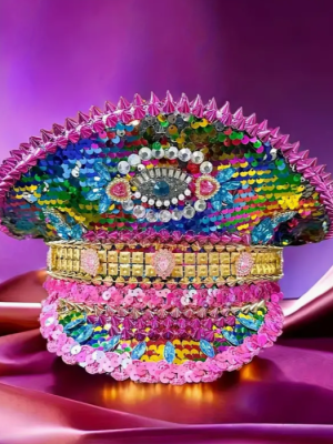 Blue Eye Punk Style Sequin Rhinestone Captain Hat