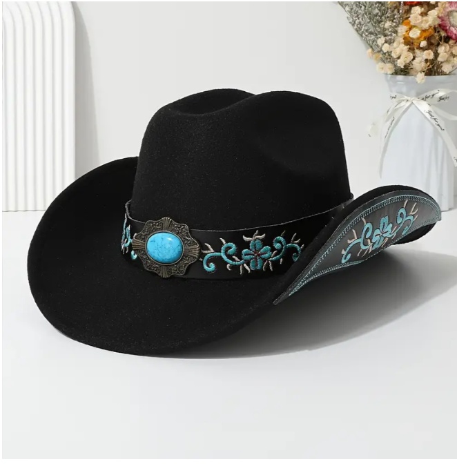 Blue Stone Black Cowboy Hat Felt "Yeehaw!