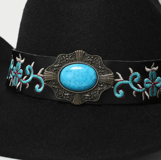 Blue Stone Black Cowboy Hat Felt "Yeehaw! - Image 3