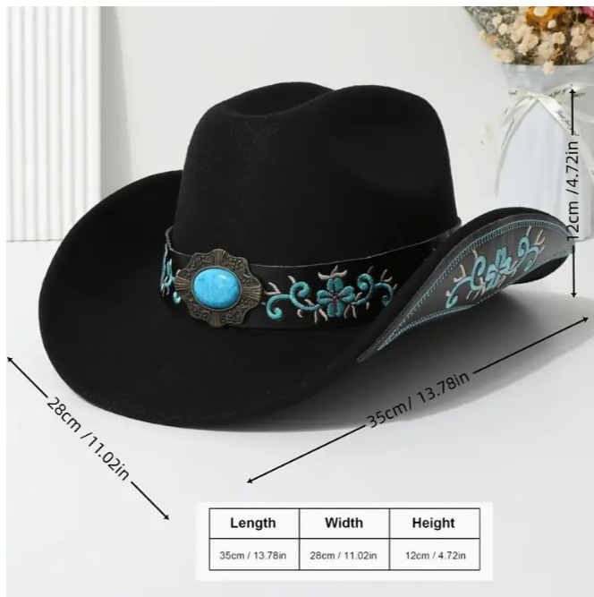 Blue Stone Black Cowboy Hat Felt "Yeehaw! - Image 2