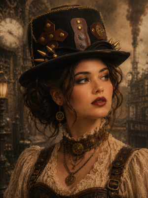 Steampunk Hat Dark Broonze Spiked Goggles Gothic Riverts