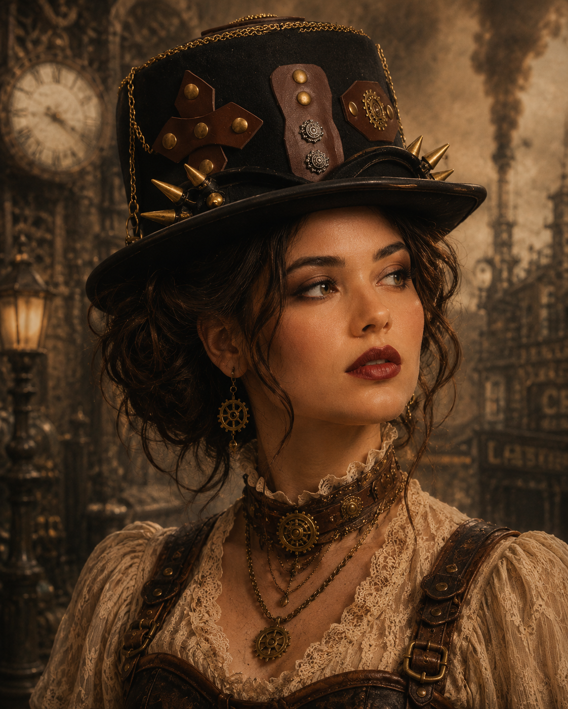Steampunk Hat Dark Broonze Spiked Goggles Gothic Riverts