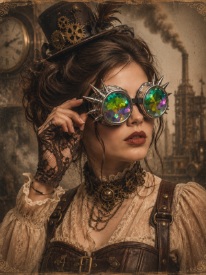 Steampunk Mad Max Spiked Silver Kaleidoscope Lens Goggles