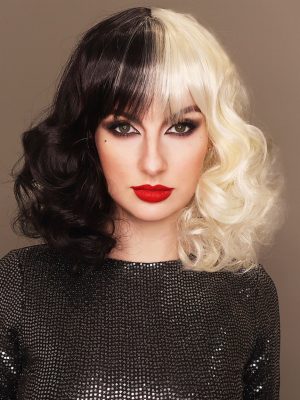 Half Black Half Blonde Curls (Cruella) Womens Wig By Allaura