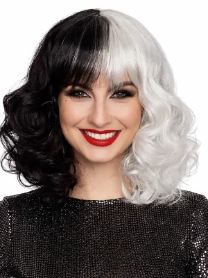 Half Black Half White Curls (Cruella) Womens Wig By Allaura