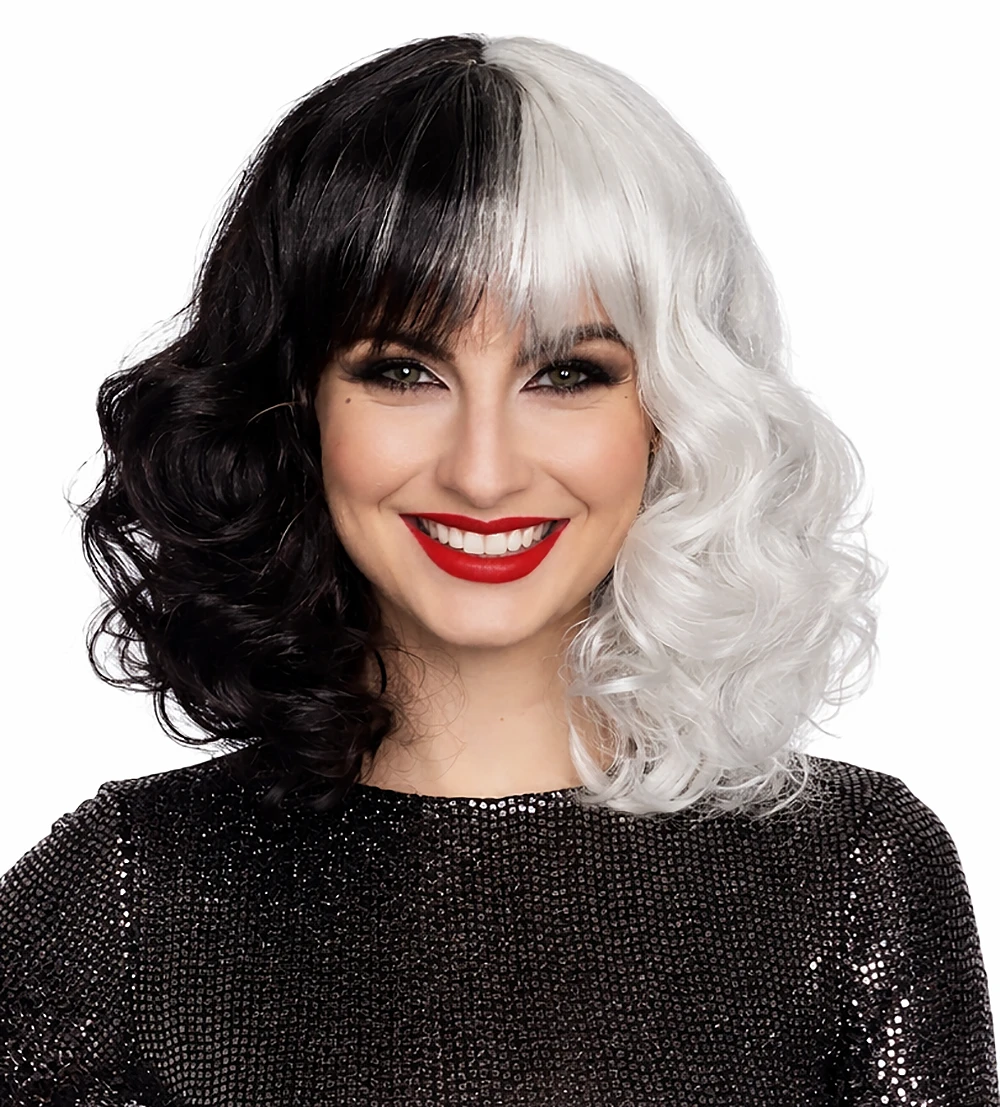 Half Black Half White Curls (Cruella) Womens Wig By Allaura