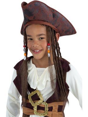 Pirate Brown Hat with Beaded Dreads