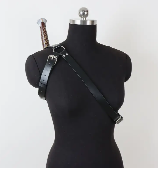 Sword Holder Black Over Shoulder Weapon Carrying PU Leather - Image 2