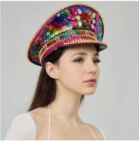 Rhinestone Captain Hat Punk Style Coloured Sequin - Image 2