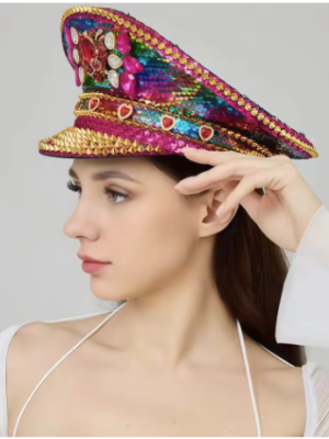 Rhinestone Captain Hat Punk Style Coloured Sequin