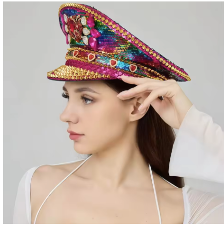 Rhinestone Captain Hat Punk Style Coloured Sequin