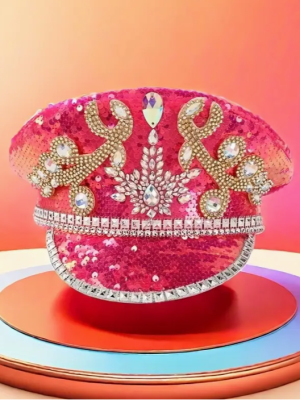 Rhinestone Pink Captain Hat Punk Style Sequin
