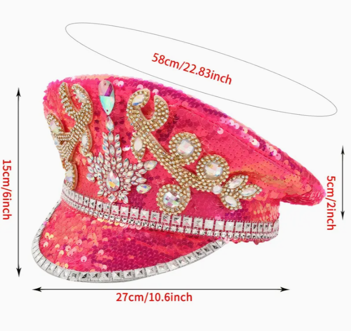 Rhinestone Pink Captain Hat Punk Style Sequin - Image 3